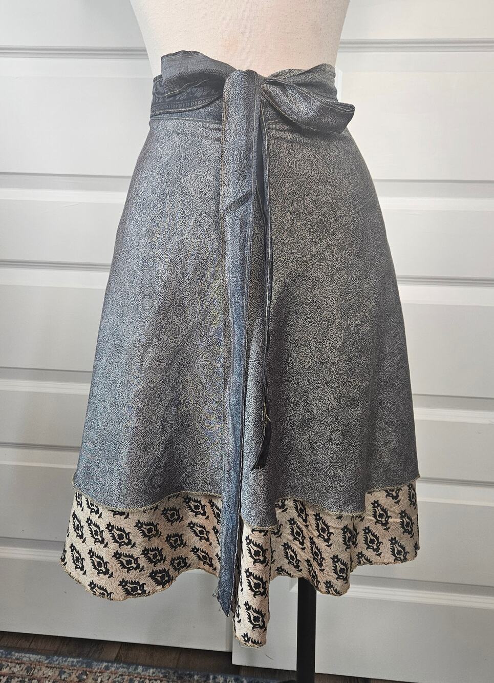 Upcycled Sari Double Layer Wrap Skirt Boho 22" One Size
